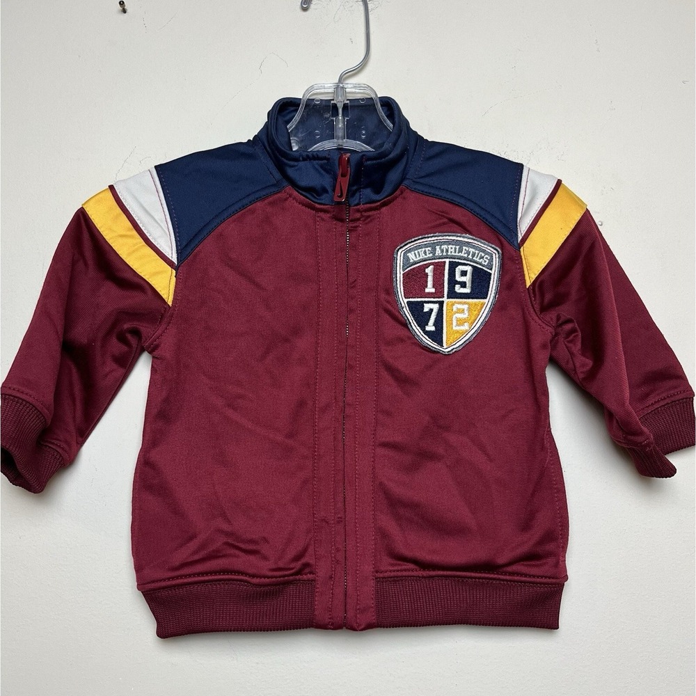Vintage Nike Track Jacket Baby 6-9M Red Maroon Y2K Full Zip Varsity Patch